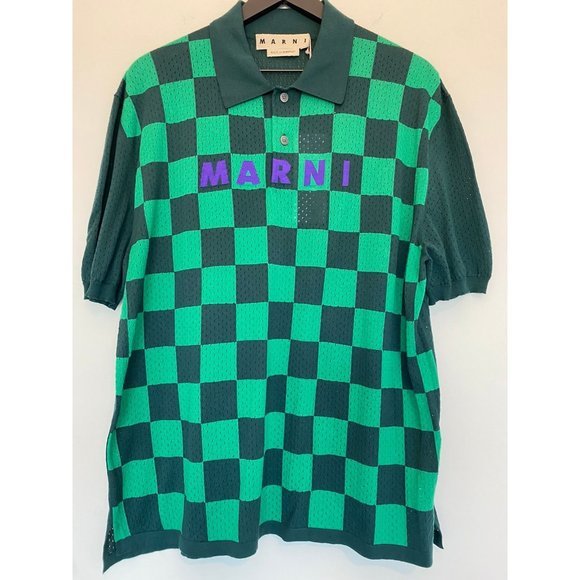 Marni Other - Marni Men's Shirt Green Polo Perforated Cotton Check Athletic Checkerboard Golf